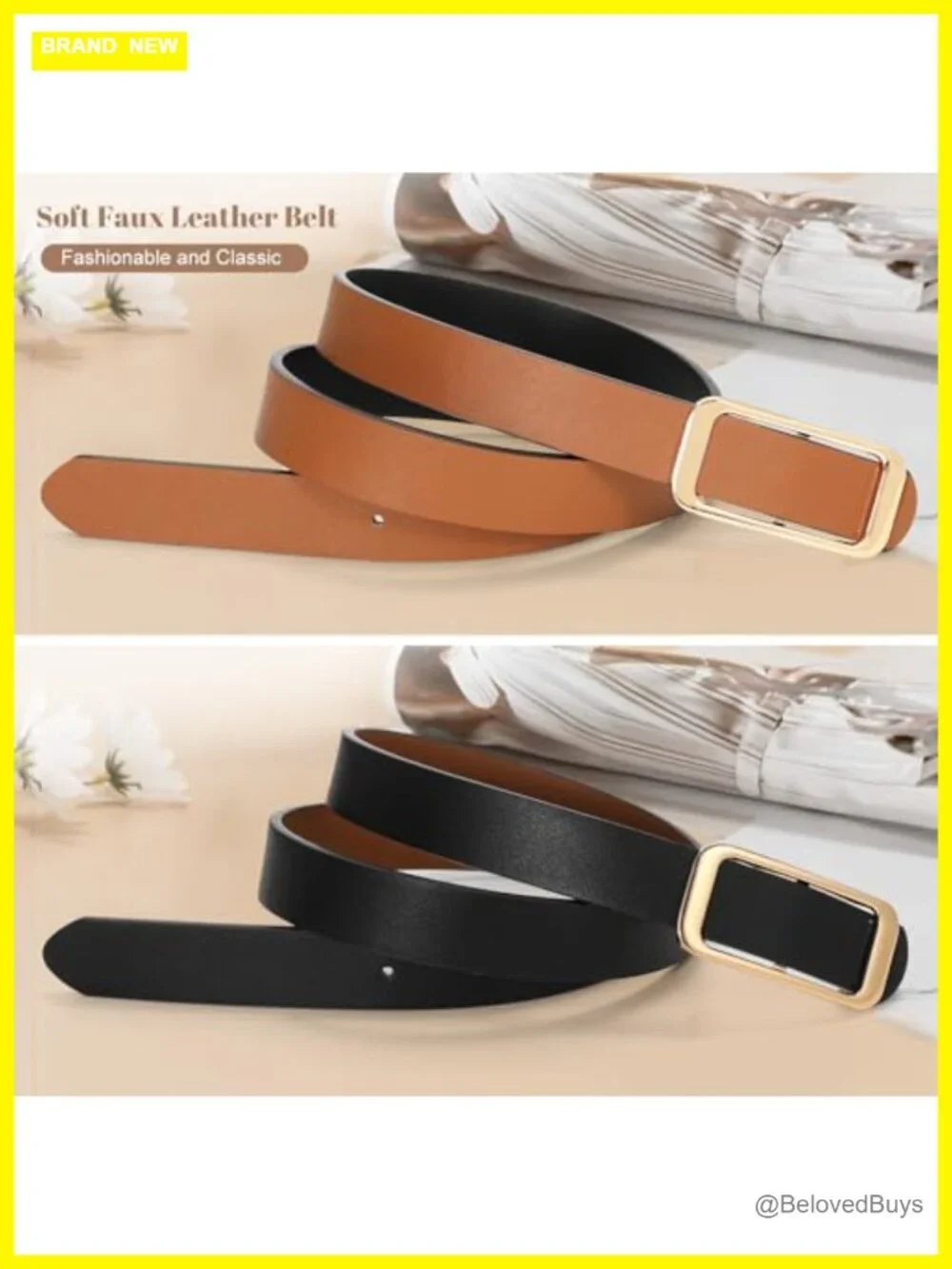 Women's Reversible Faux Leather Belt with Detachable Gold Buckle, 0.9 inch